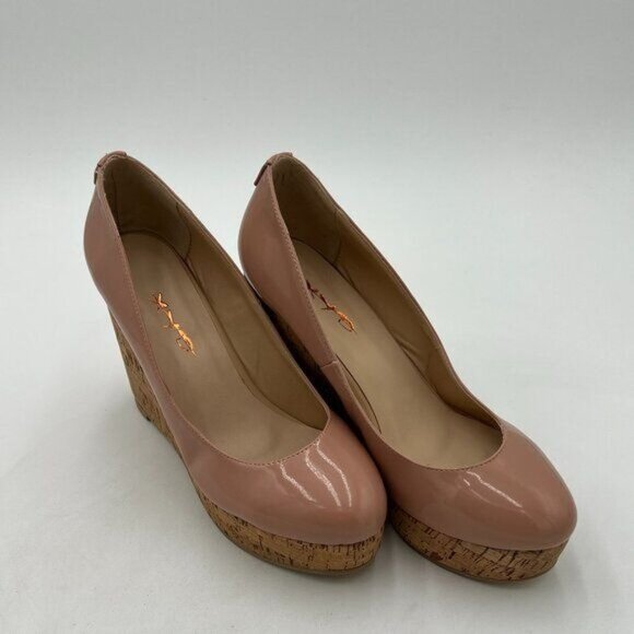 XYD Women Comfort Round Toe Wood Platform Pumps Slip On Patent Wedge Cork - Picture 2 of 7